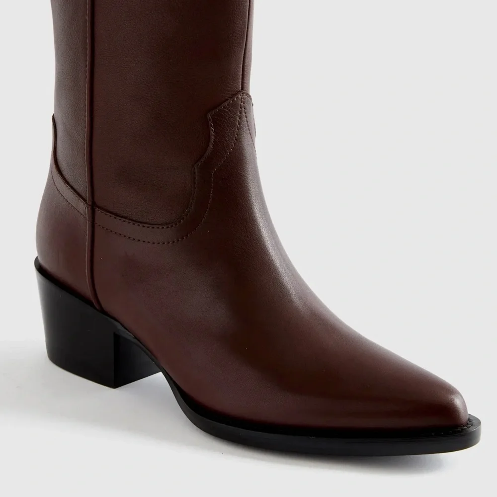 Quince Italian Leather Tall Western Boot in Espresso brown Size 8 - Picture 6 of 10